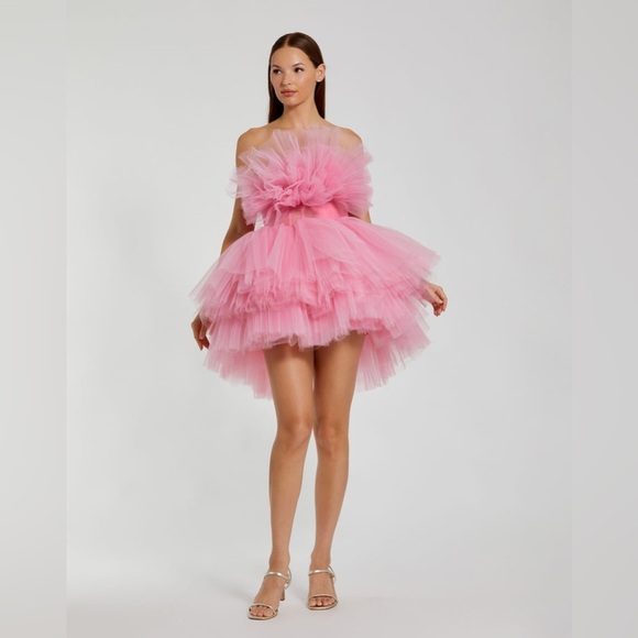 Mac Duggal Pink Strapless Ruffled Tulle Mini Ballgown 20750